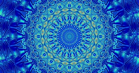 Blue Wave Mandala Ornamental Pattern Kaleidoscope Seamless Loop Video stock 160034894