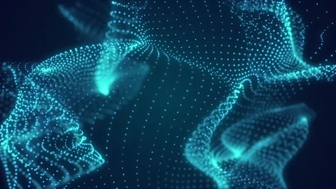 Blue wave of particles. Futuristic neon glowing surface. 库存影片 112200897