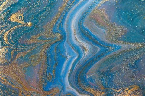 Blue wave pattern with layers of gold sequins. イラスト素材