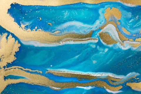 Blue wave pattern with layers of gold sequins. Illustrazione stock