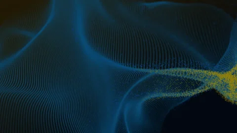 Blue wave patterns with golden particle stream elegant blue wave textures Stock Footage 294300206