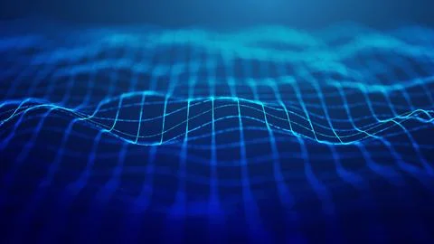 Blue wave technology background on a dark blue background, innovation, and Иллюстрация