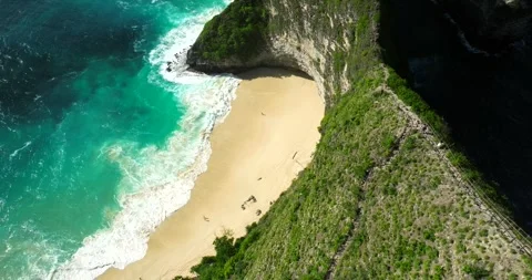 Blue waves at the beach aerial view form drone camera high quality Stock Footage 310401763