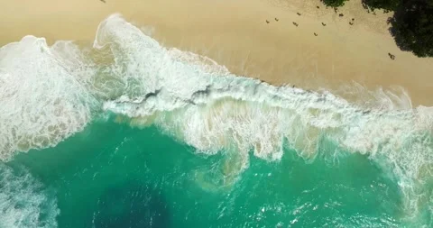 Blue waves at the beach aerial view form drone camera high quality Stock Footage 310488768