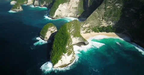Blue waves at the beach aerial view form drone camera high quality Stock Footage 310488799