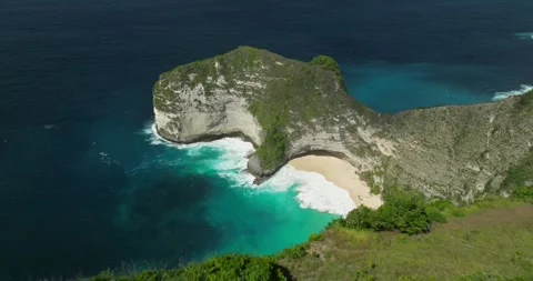 Blue waves at the beach aerial view form drone camera high quality Stock Footage 310535854