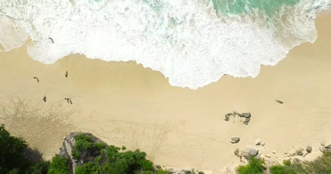 Blue waves at the beach aerial view form drone camera high quality Stock Footage 310535936