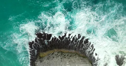 Blue waves at the beach aerial view form drone camera high quality Stock Footage 310962562