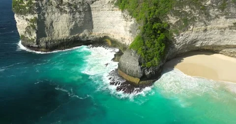Blue waves at the beach aerial view form drone camera high quality Stock Footage 311413886
