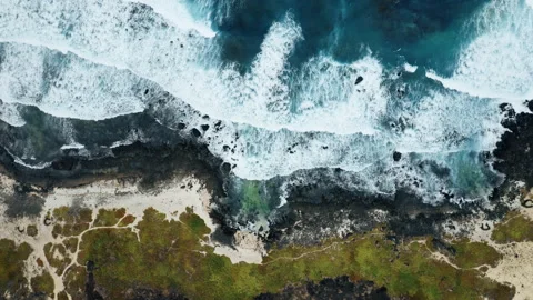 Blue Waves Breaks On Sandy Volcanic Coast Stock Footage 202680942