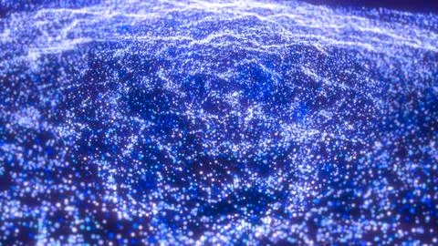 Blue waves from energy particles magical glowing high tech futuristic light.. Illustrazione stock