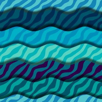 Blue waves pattern in marine style. Art seamless background. Stock Illustration