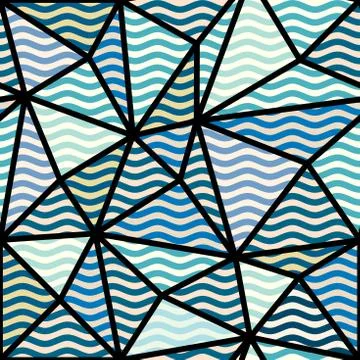 Blue waves pattern in patchwork style. Stock Illustration