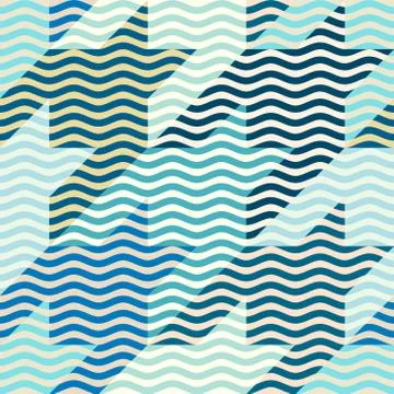 Blue waves pattern in patchwork style. Vector illustration. イラスト素材