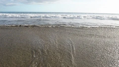 Blue waves surfing on ocean tropical beach Stock Footage 139106956