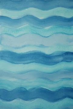 Blue waves watercolor pattern texture background. Stock Photos