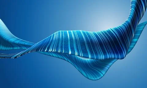 Blue waves with white stripes on a light background. 3d abstract illustratio Illustrazione stock