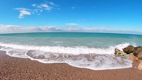 Blue waves on a wild beautiful beach, Black Sea, Republic of Crimea Video stock 170046293
