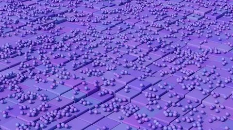 Blue waving surface. Cube and ball pattern. Abstract background. 3d render. Stock Illustration