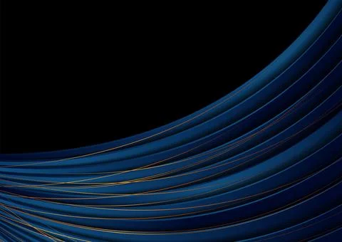 Blue wavy abstract background with golden lines Illustrazione stock