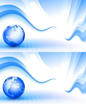 Blue wavy background with globe Stock Illustration
