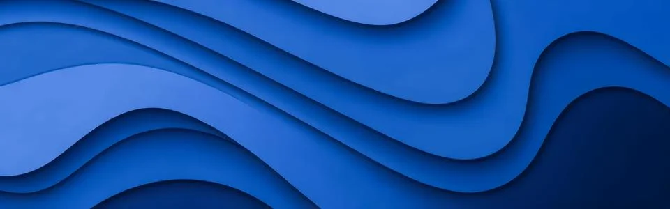 Blue Wavy Lines, Abstract Pattern on Dark Blue Background, Smooth Curves, Gra Stock Photos