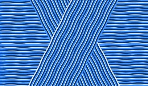 Blue Wavy Striped Abstract Pattern With Crossing Lines And Dynamic Flow Textu Illustrazione stock