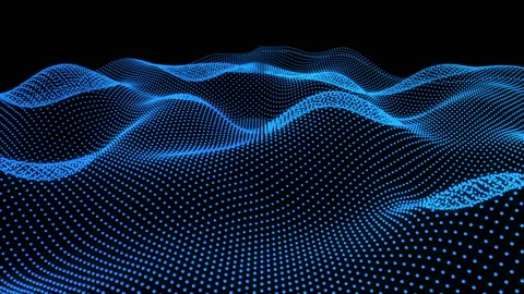 Blue wavy surface of scaling dots on a black background loop. Stock Footage 170177824