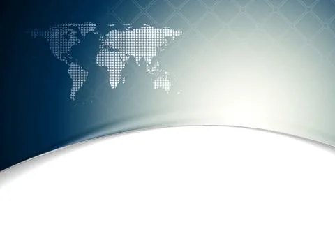 Blue wavy tech background with world map Stock Illustration