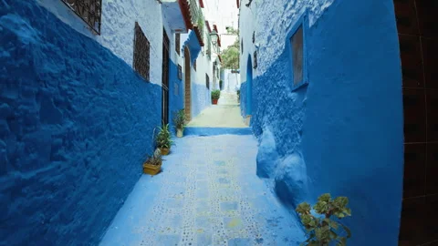 Blue Way Going Up In Chefchaouen, Morocco Stock Footage 314866164