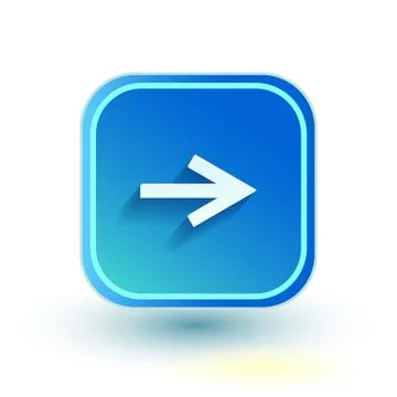 Blue web button with arrow right sign. Rounded square shape icon with shadow on Illustrazione stock