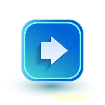 Blue web button with arrow right sign. Rounded square shape icon with shadow on 스톡 일러스트