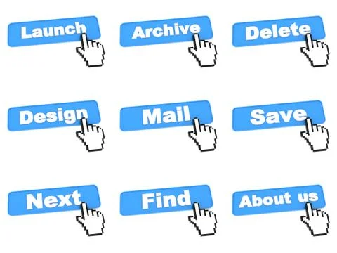 Blue Web Buttons with Hand Cursor. Stock Illustration