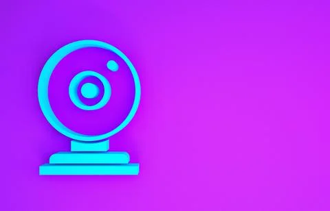Blue Web camera icon isolated on purple background. Chat camera. Webcam icon. Illustrazione stock