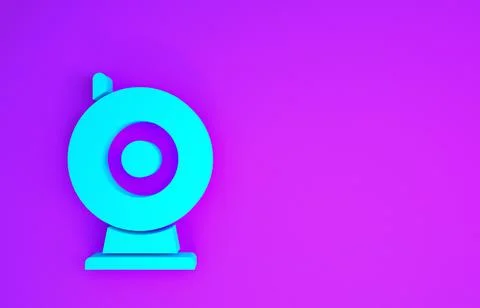 Blue Web camera icon isolated on purple background. Chat camera. Webcam icon. Stock Illustration