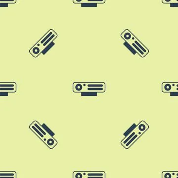 Blue Web camera icon isolated seamless pattern on yellow background. Chat camera Stock Illustration