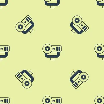 Blue Web camera icon isolated seamless pattern on yellow background. Chat camera Stock Illustration
