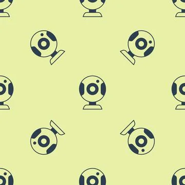 Blue Web camera icon isolated seamless pattern on yellow background. Chat camera Illustrazione stock