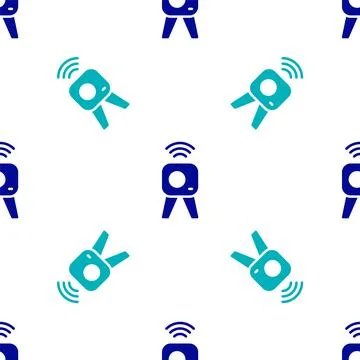 Blue Web camera icon isolated seamless pattern on white background. Chat camera Stock Illustration