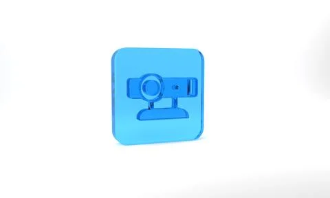 Blue Web camera icon isolated on grey background. Chat camera. Webcam icon Stock Illustration