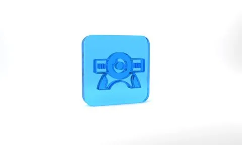 Blue Web camera icon isolated on grey background. Chat camera. Webcam icon 스톡 일러스트