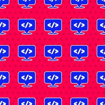 Blue Web design and front end development icon isolated seamless pattern on red Illustrazione stock
