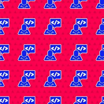 Blue Web design and front end development icon isolated seamless pattern on red 스톡 일러스트