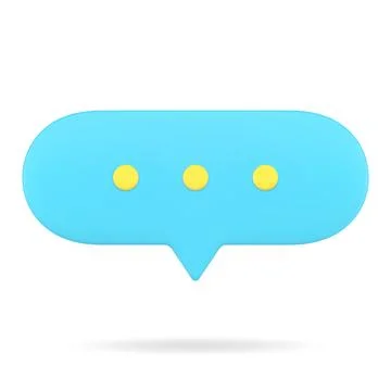 Blue web speech bubble 3d icon. Oval chat with text comments Stock Illustration