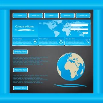 Blue website template vector Stock Illustration