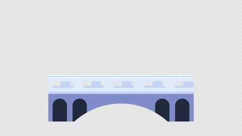Blue whale leaping over urban bridge in fantasy scene 2D character animation Stock Footage 313190625