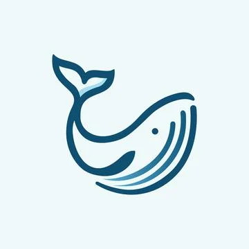 Blue Whale Logo Icon With Stylized Tail And Wave Lines Stock Illustration