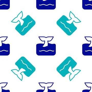 Blue Whale tail in ocean wave icon isolated seamless pattern on white background Stock Illustration