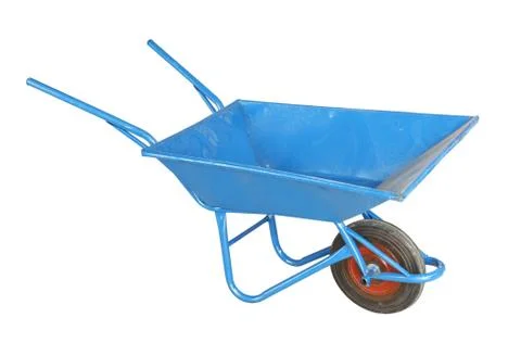 Blue wheelbarrow Stock Photos