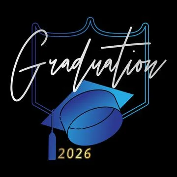 Blue, white and gold class of 2026 Graduation design template on black back.. イラスト素材